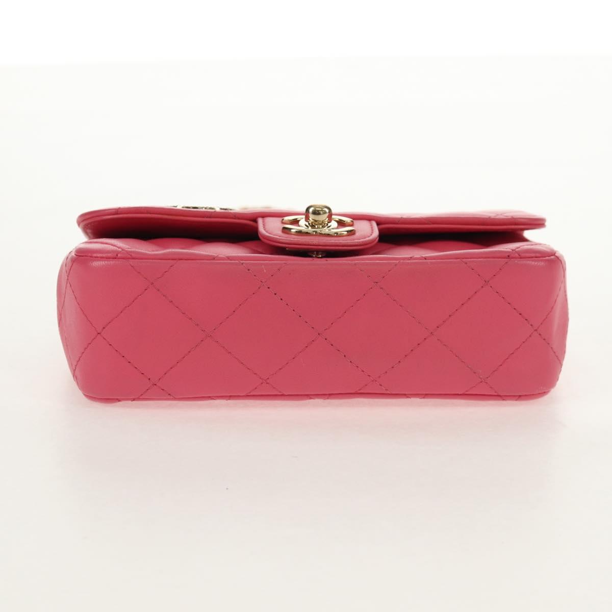 CHANEL Matelasse Chain Shoulder Bag Lamb Skin Pink Gold CC Auth ka592M