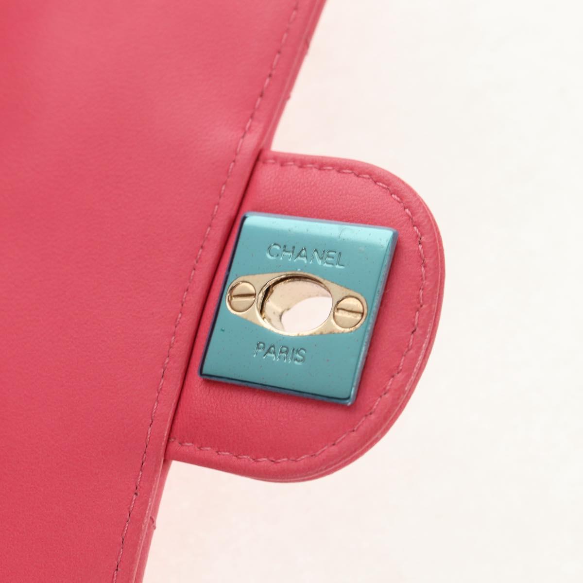 CHANEL Matelasse Chain Shoulder Bag Lamb Skin Pink Gold CC Auth ka592M