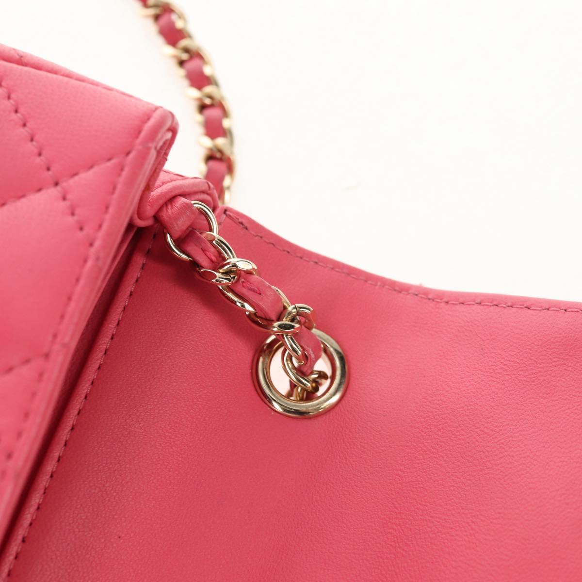 CHANEL Matelasse Chain Shoulder Bag Lamb Skin Pink Gold CC Auth ka592M