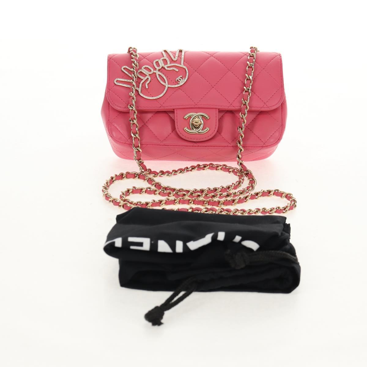 CHANEL Matelasse Chain Shoulder Bag Lamb Skin Pink Gold CC Auth ka592M
