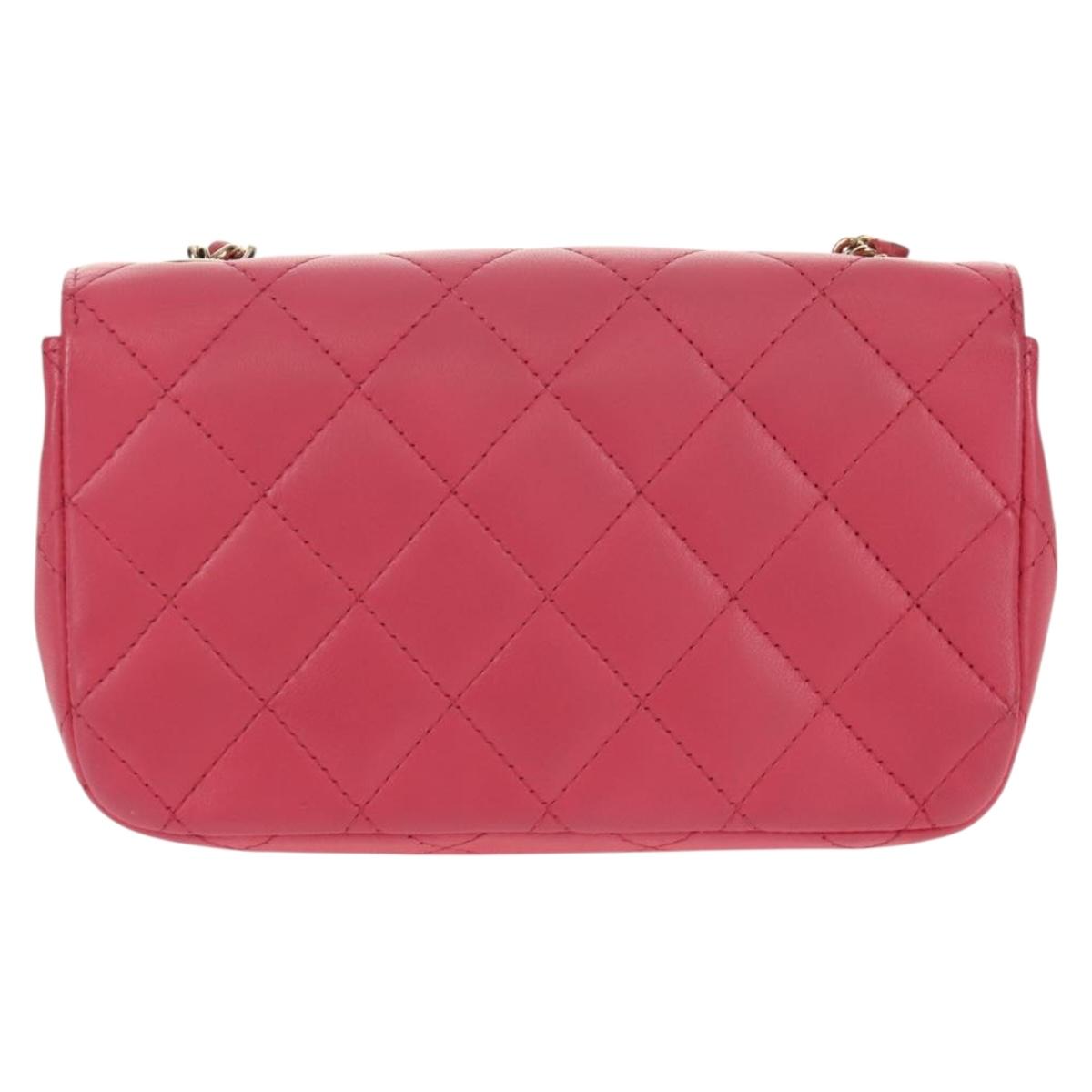 CHANEL Matelasse Chain Shoulder Bag Lamb Skin Pink Gold CC Auth ka592M