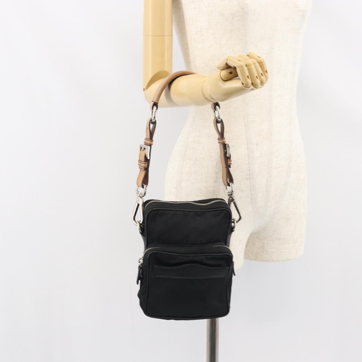 PRADA Shoulder Bag Nylon Black Silver Auth ka593