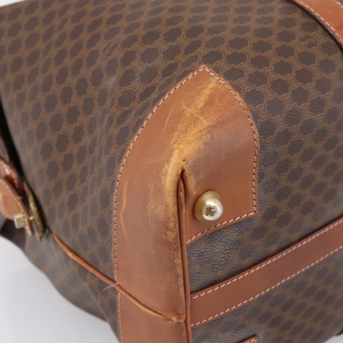 CELINE Macadam Canvas Boston Bag PVC Leather Brown Gold Auth ka5932