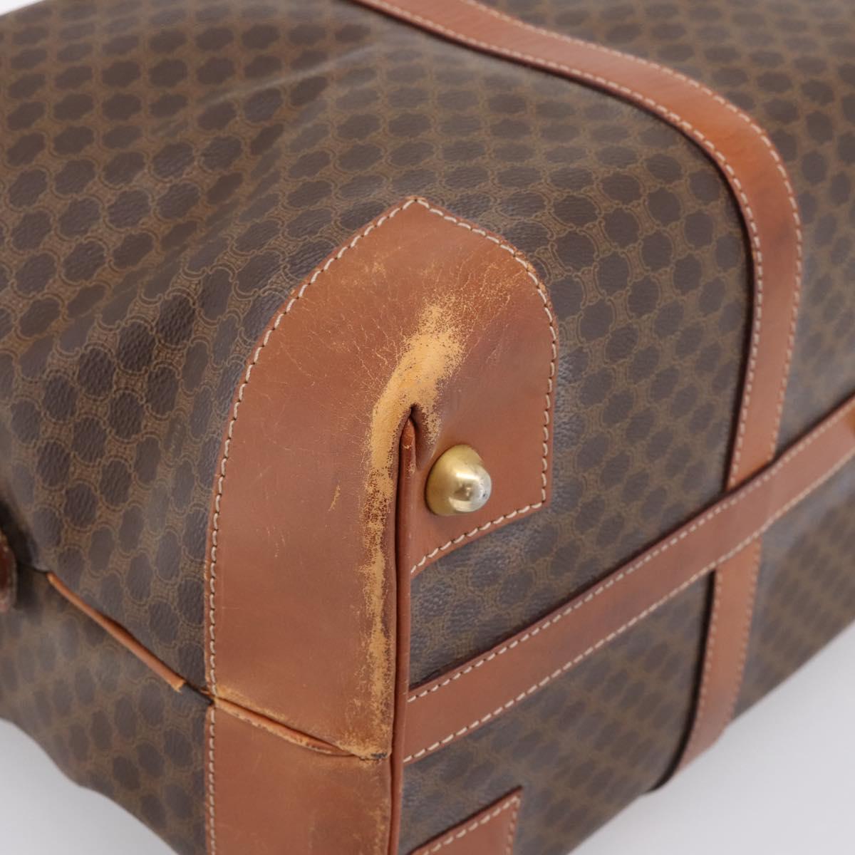 CELINE Macadam Canvas Boston Bag PVC Leather Brown Gold Auth ka5932