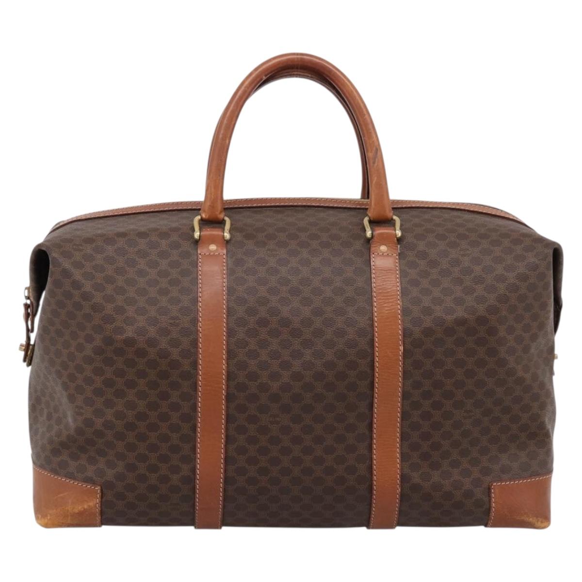 CELINE Macadam Canvas Boston Bag PVC Leather Brown Gold Auth ka5932