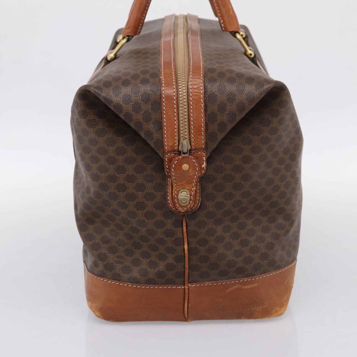 CELINE Macadam Canvas Boston Bag PVC Leather Brown Gold Auth ka5932