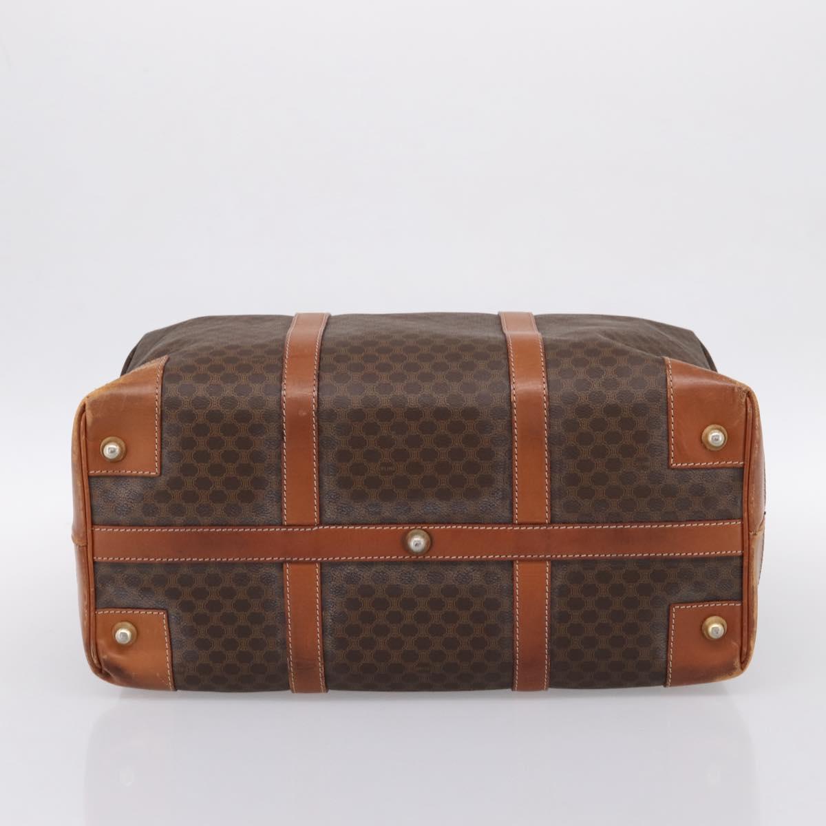 CELINE Macadam Canvas Boston Bag PVC Leather Brown Gold Auth ka5932