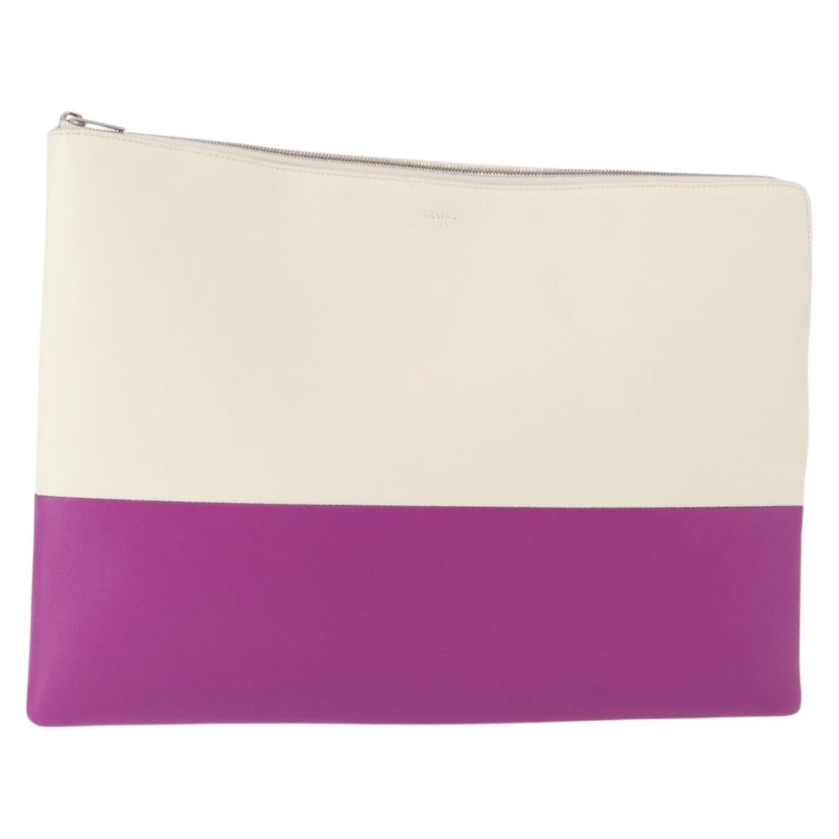 CELINE Clutch Bag Leather Purple Silver Auth ka594