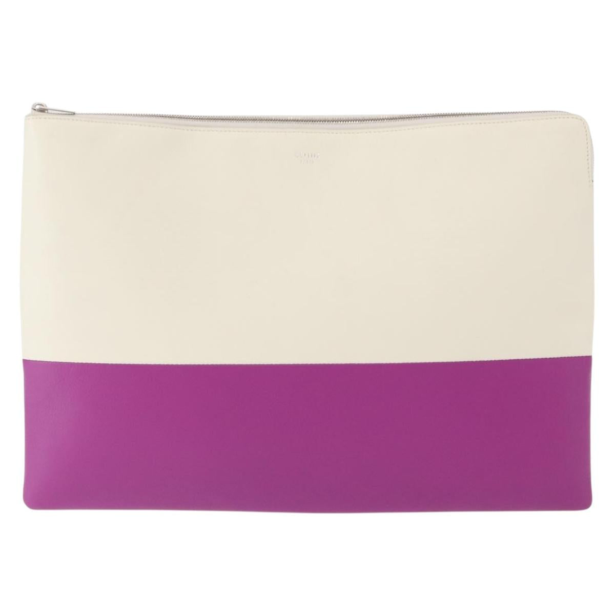 CELINE Clutch Bag Leather Purple Silver Auth ka594