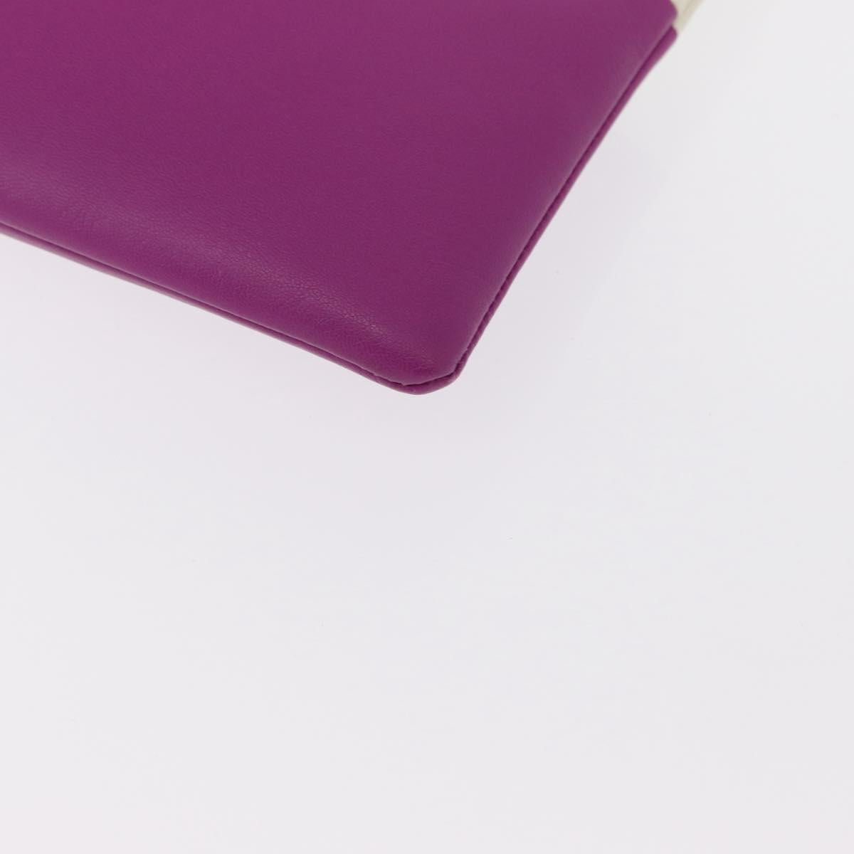 CELINE Clutch Bag Leather Purple Silver Auth ka594