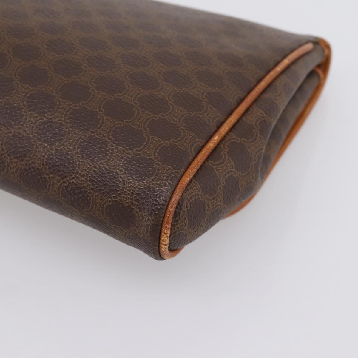 CELINE Macadam Canvas Clutch Bag PVC Leather Brown Gold Auth ka5944