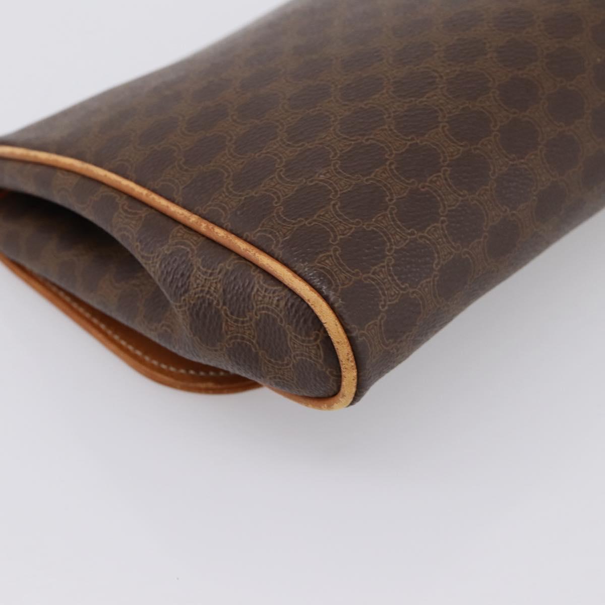 CELINE Macadam Canvas Clutch Bag PVC Leather Brown Gold Auth ka5944