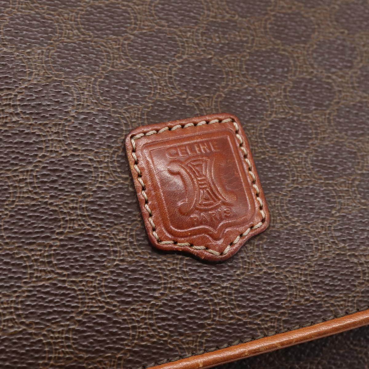 CELINE Macadam Canvas Clutch Bag PVC Leather Brown Gold Auth ka5944