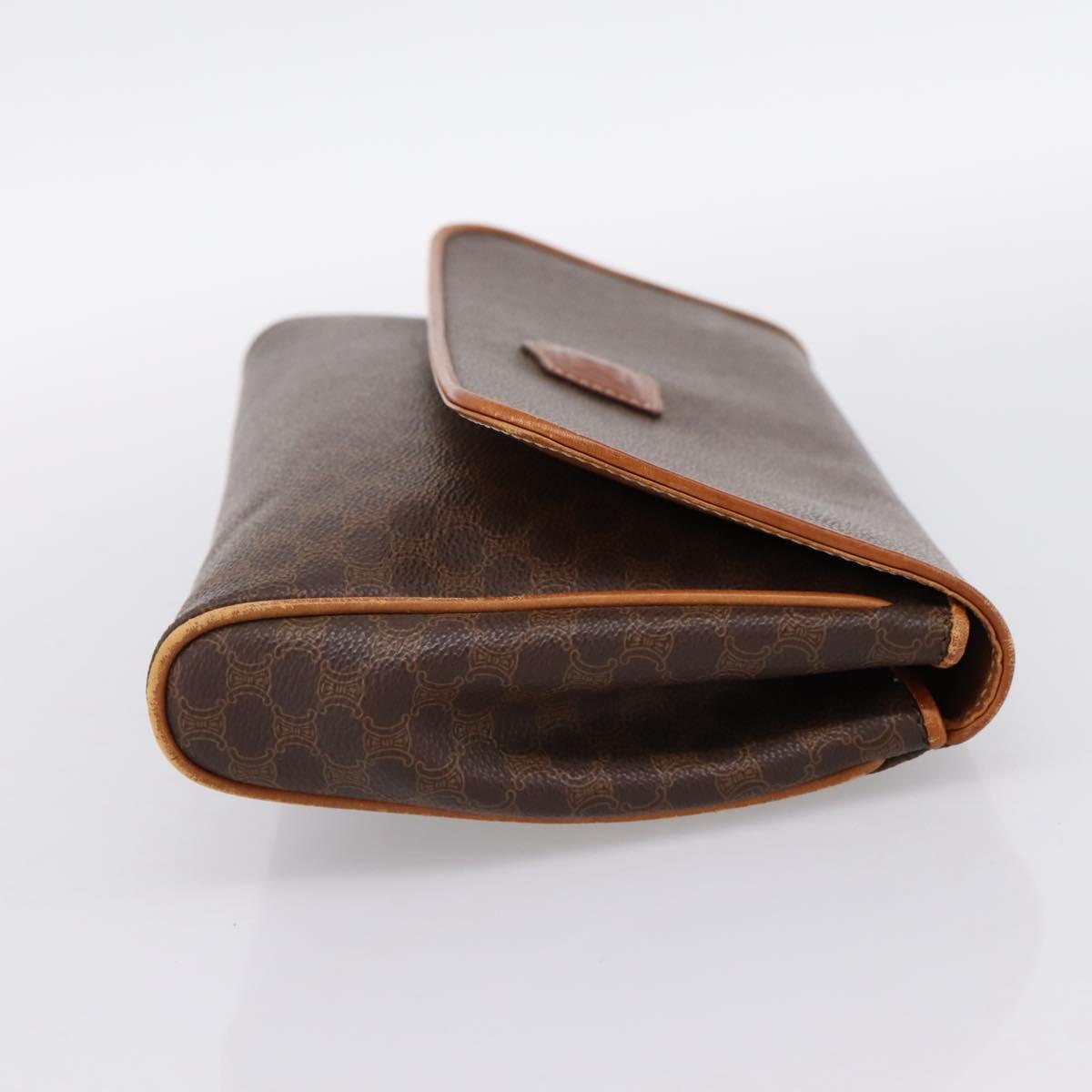 CELINE Macadam Canvas Clutch Bag PVC Leather Brown Gold Auth ka5944