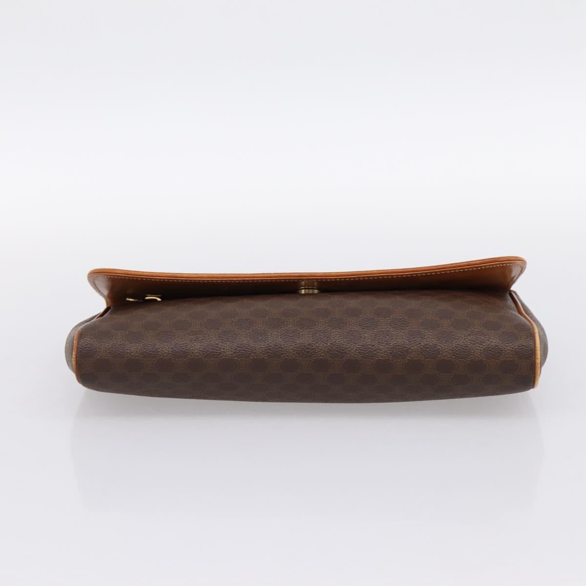 CELINE Macadam Canvas Clutch Bag PVC Leather Brown Gold Auth ka5944