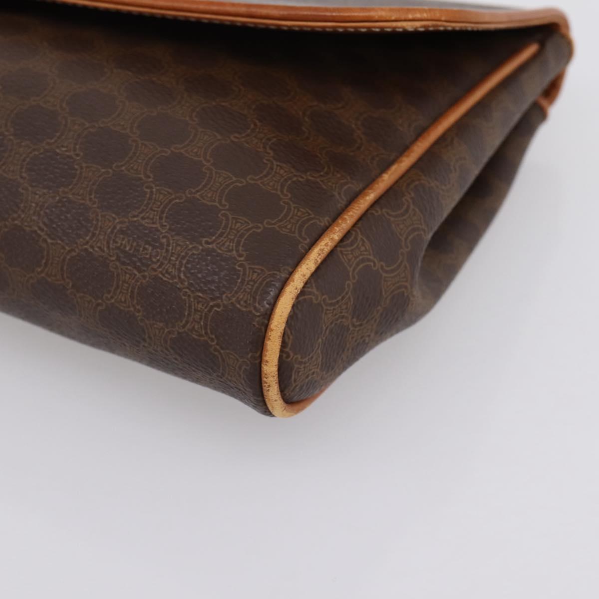 CELINE Macadam Canvas Clutch Bag PVC Leather Brown Gold Auth ka5944