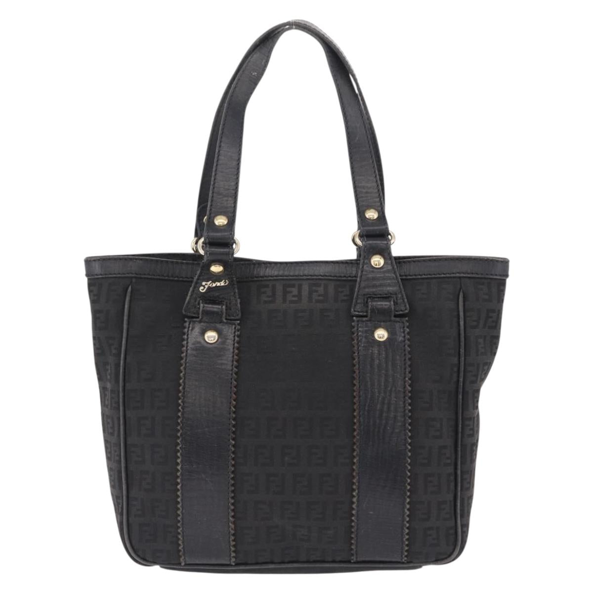 FENDI Zucchino Canvas Tote Bag Black Gold Auth ka5945