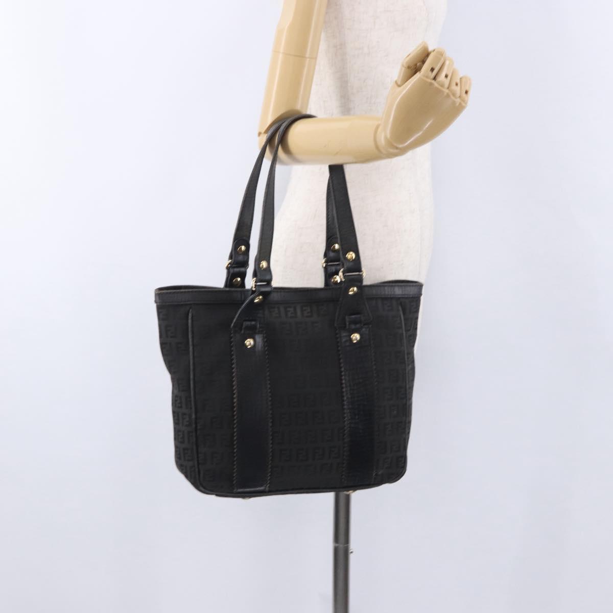 FENDI Zucchino Canvas Tote Bag Black Gold Auth ka5945