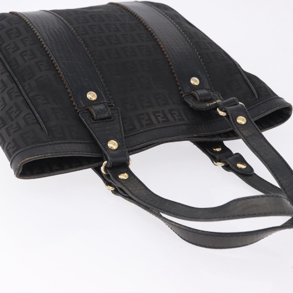 FENDI Zucchino Canvas Tote Bag Black Gold Auth ka5945