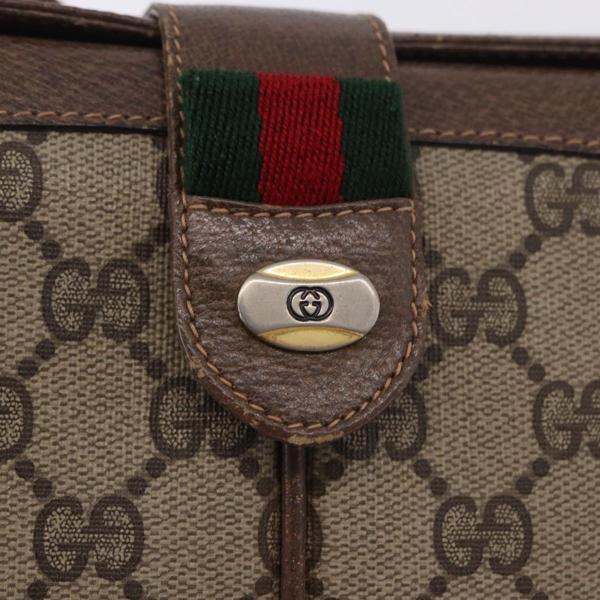 GUCCI GG Supreme Web Sherry Line Bag PVC Beige Gold 10 02 037 Auth ka5946