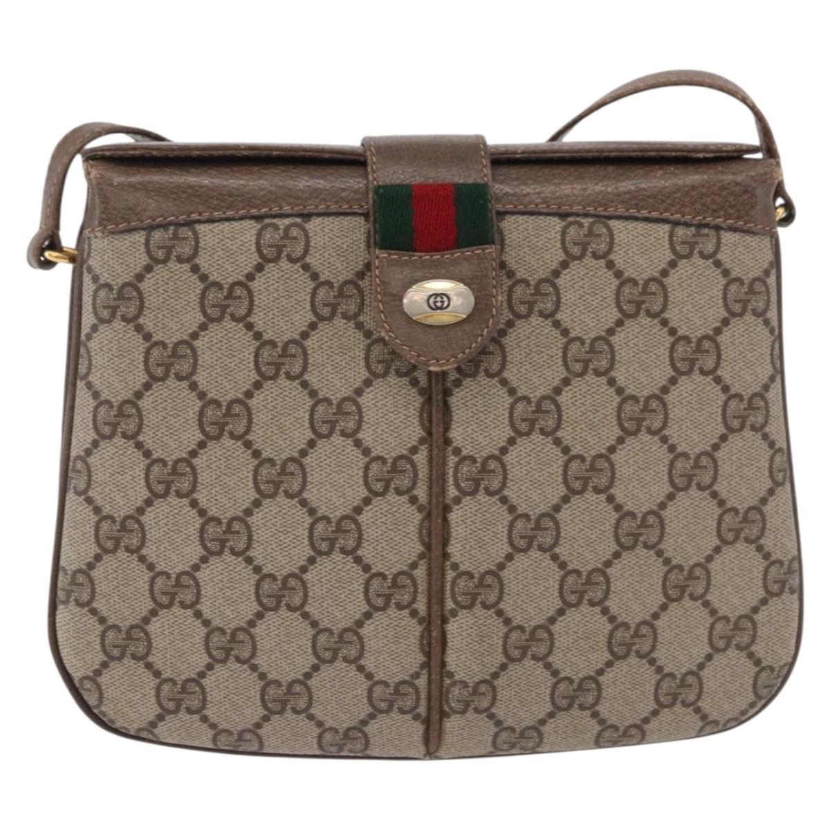 GUCCI GG Supreme Web Sherry Line Bag PVC Beige Gold 10 02 037 Auth ka5946