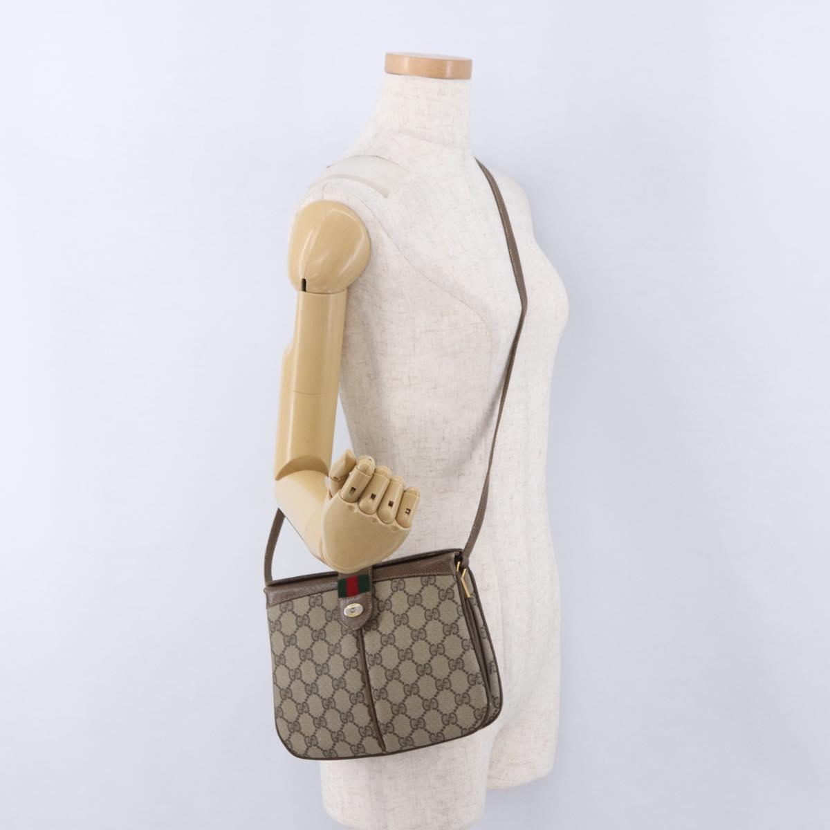 GUCCI GG Supreme Web Sherry Line Bag PVC Beige Gold 10 02 037 Auth ka5946