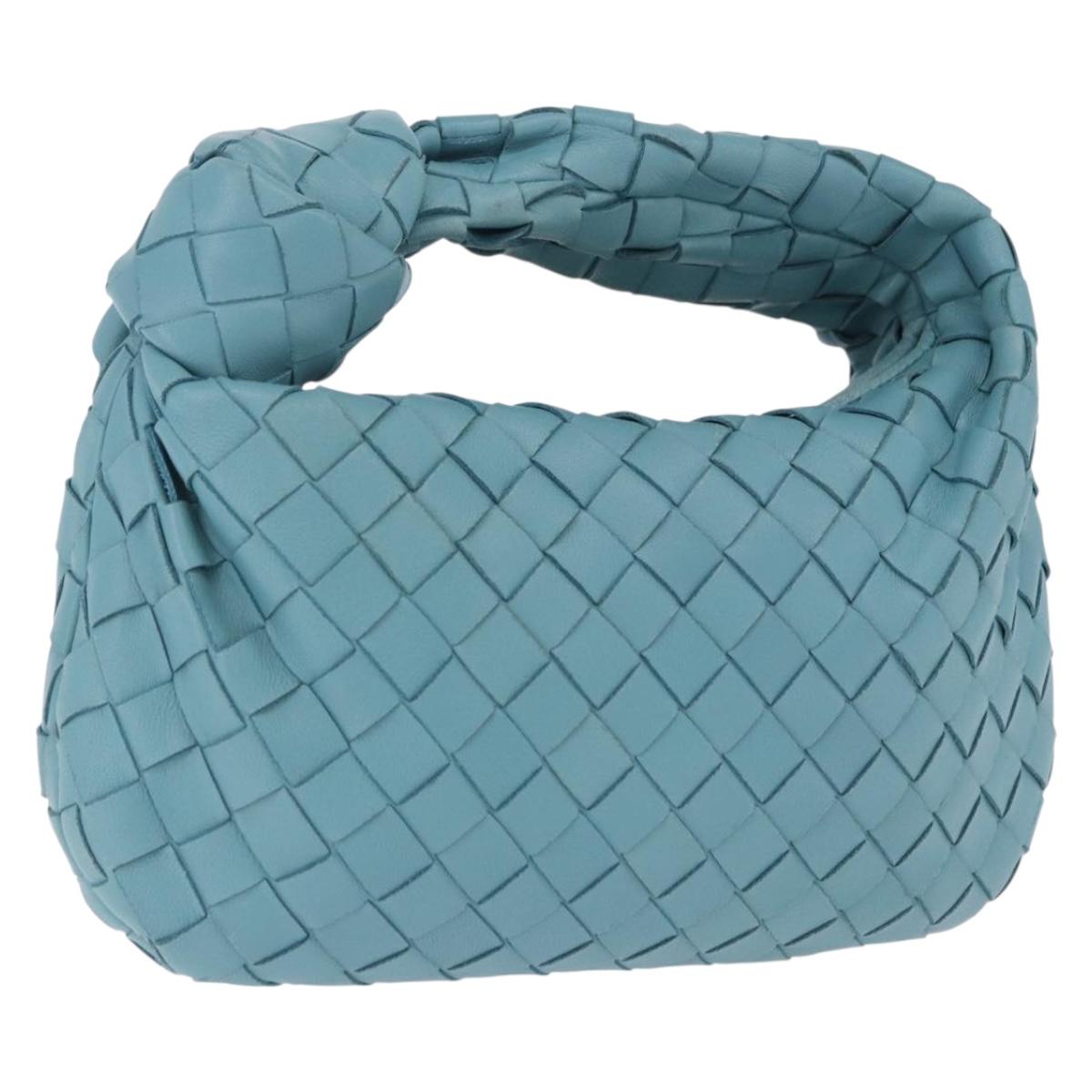 BOTTEGA VENETA INTRECCIATO Hand Bag Leather Light Blue Silver Auth ka5949M