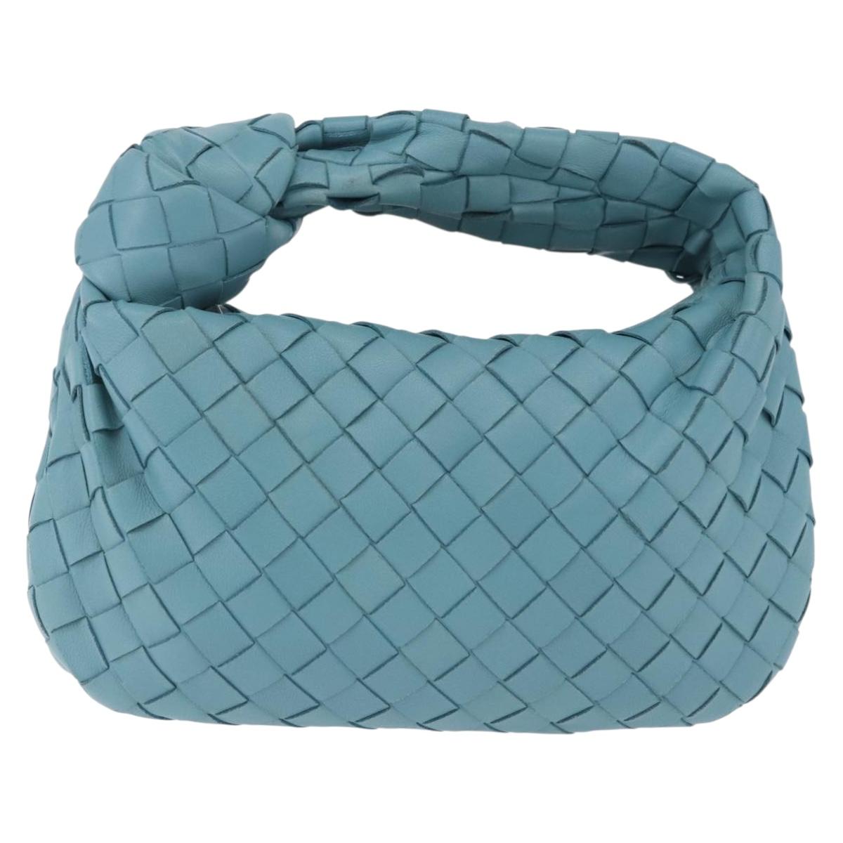 BOTTEGA VENETA INTRECCIATO Hand Bag Leather Light Blue Silver Auth ka5949M