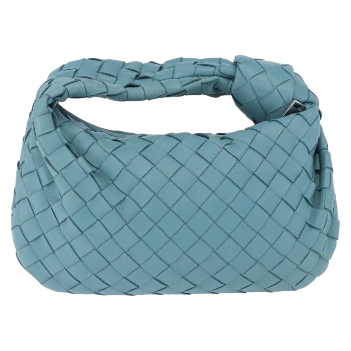 BOTTEGA VENETA INTRECCIATO Hand Bag Leather Light Blue Silver Auth ka5949M