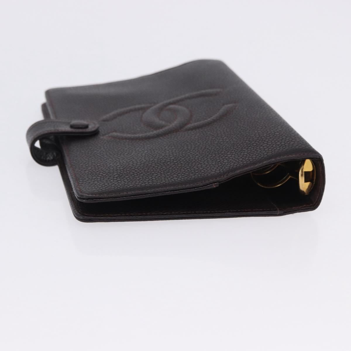CHANEL COCO Mark Day Planner Cover Caviar Skin Brown Gold CC Auth ka5951