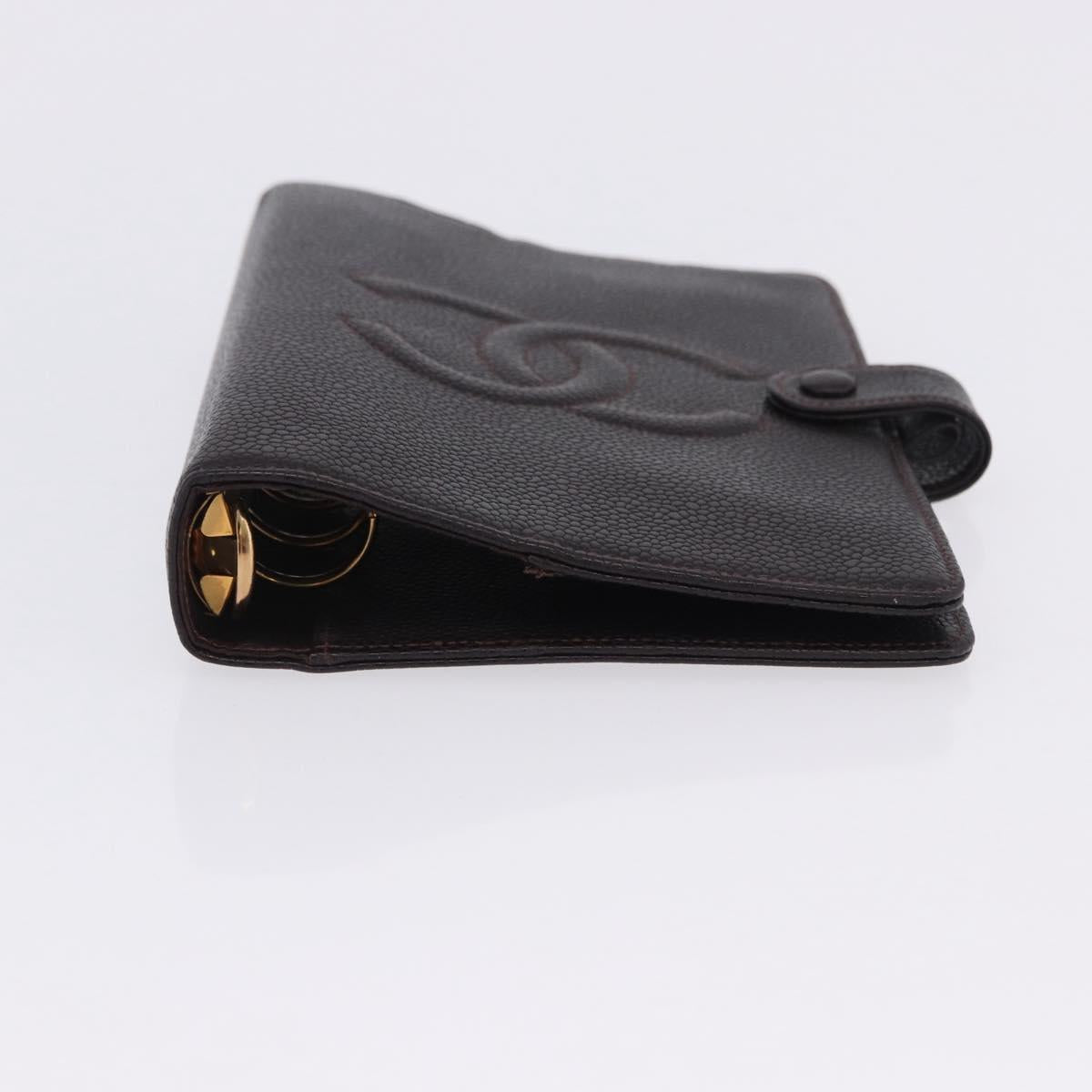 CHANEL COCO Mark Day Planner Cover Caviar Skin Brown Gold CC Auth ka5951