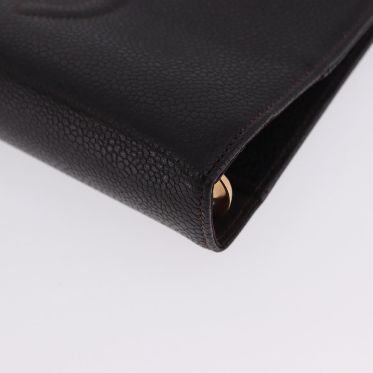 CHANEL COCO Mark Day Planner Cover Caviar Skin Brown Gold CC Auth ka5951