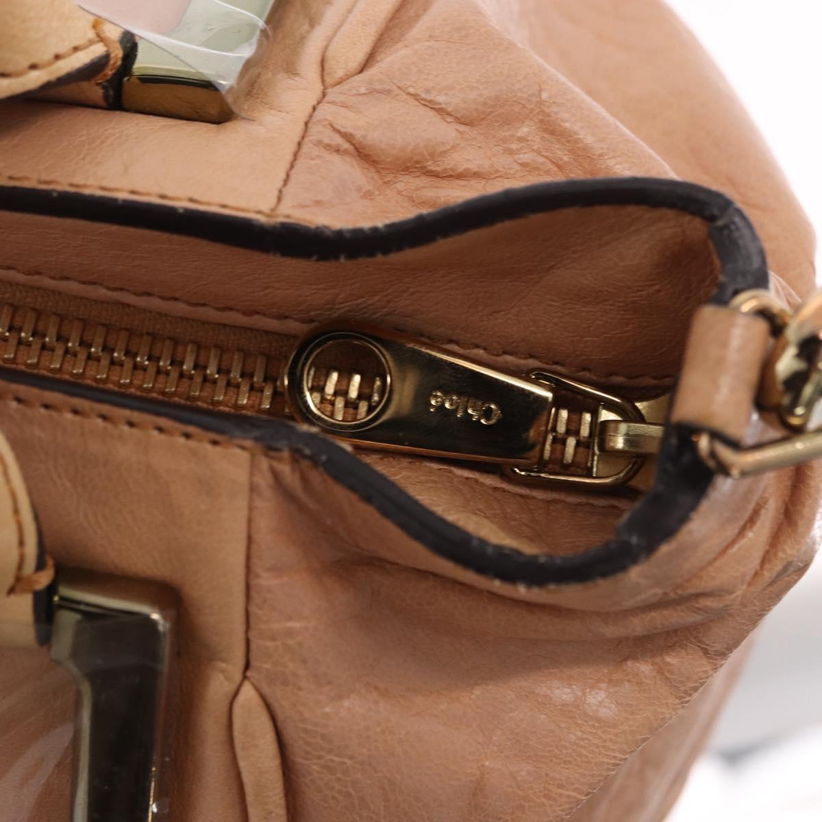 Chloe Etel Hand Bag Leather 2way Beige Gold Auth ka5954A