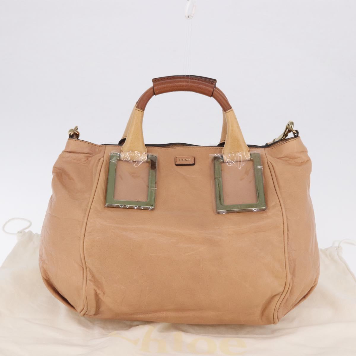 Chloe Etel Hand Bag Leather 2way Beige Gold Auth ka5954A