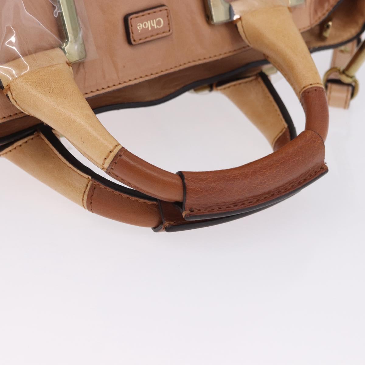 Chloe Etel Hand Bag Leather 2way Beige Gold Auth ka5954A