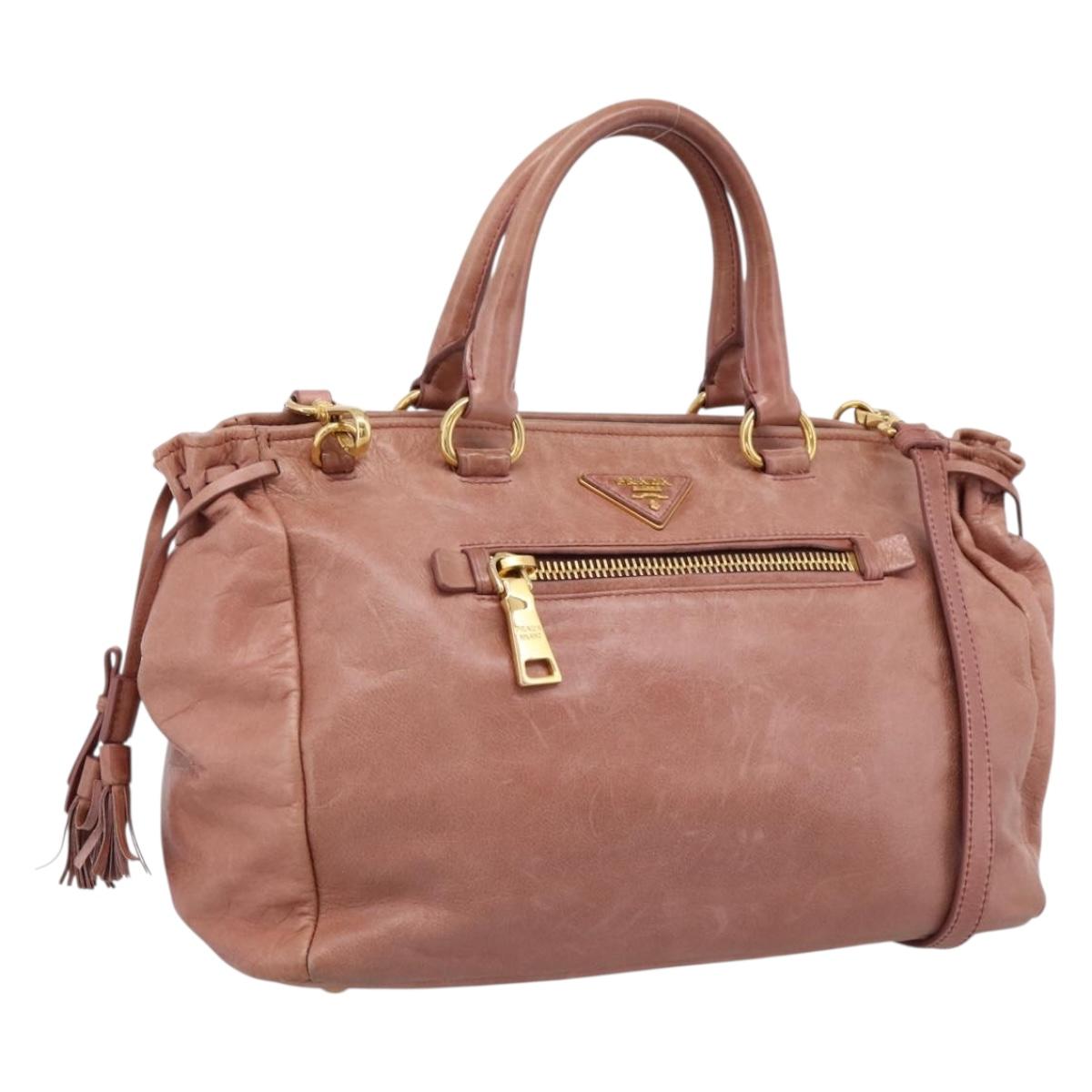 PRADA Hand Bag Leather 2way Pink Gold Auth ka5955V