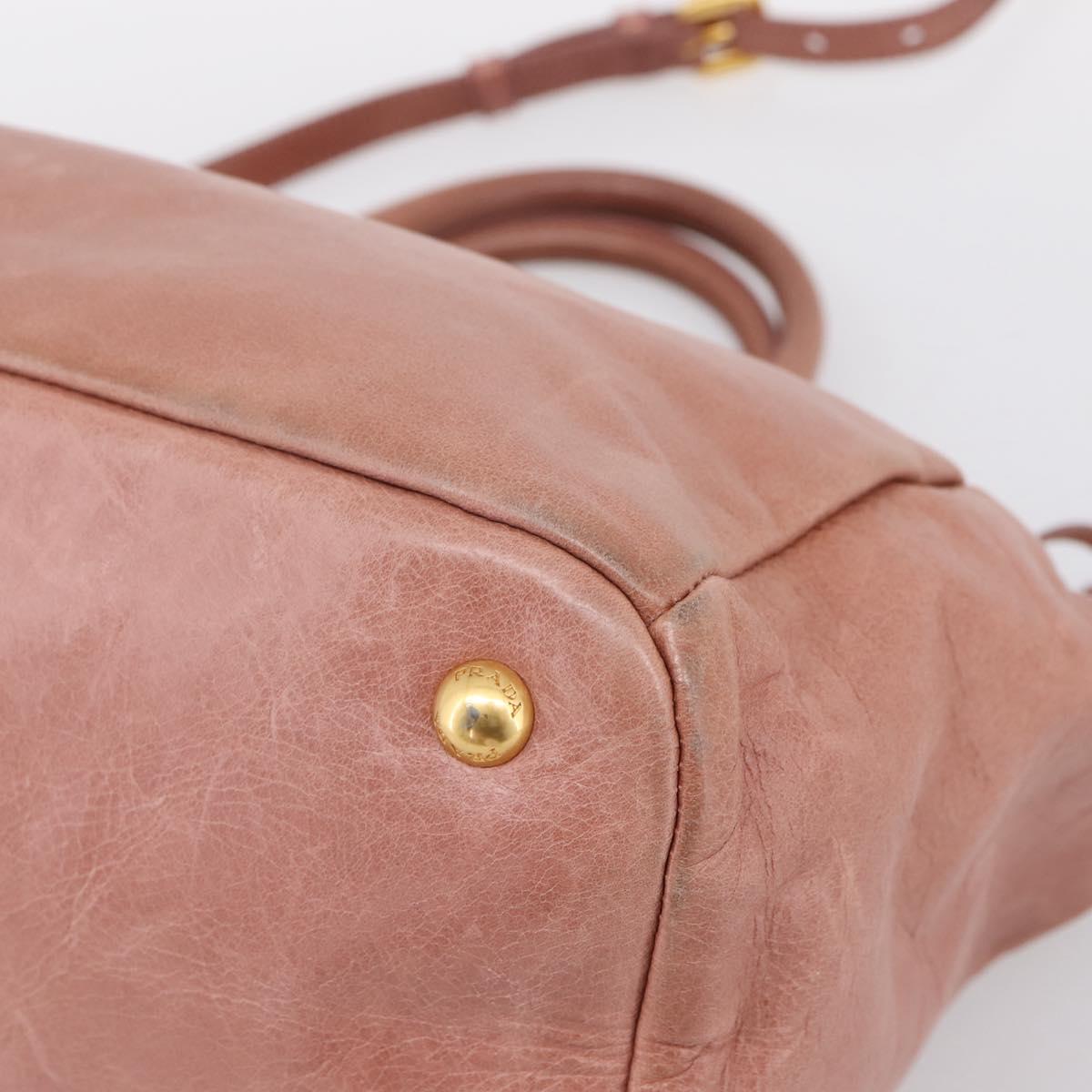 PRADA Hand Bag Leather 2way Pink Gold Auth ka5955V