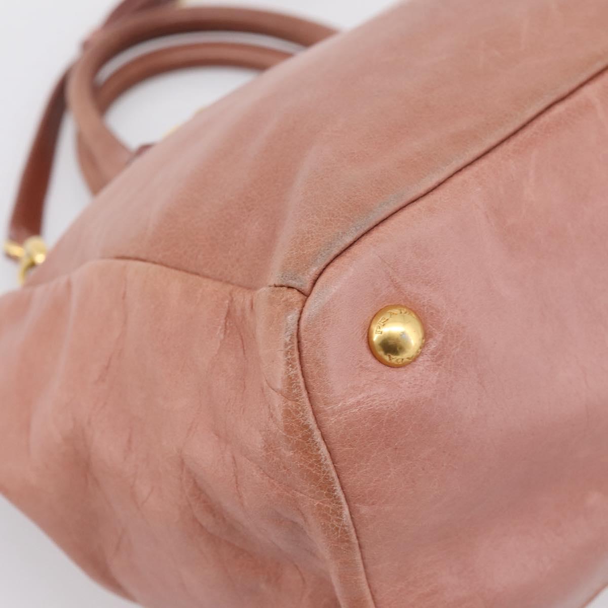 PRADA Hand Bag Leather 2way Pink Gold Auth ka5955V