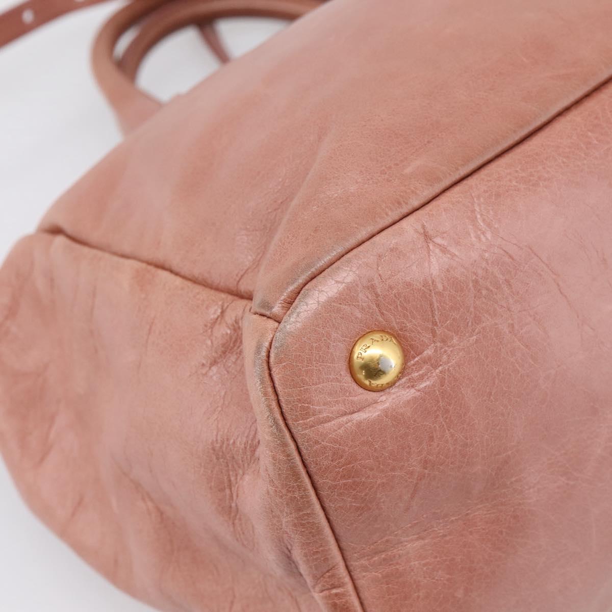 PRADA Hand Bag Leather 2way Pink Gold Auth ka5955V