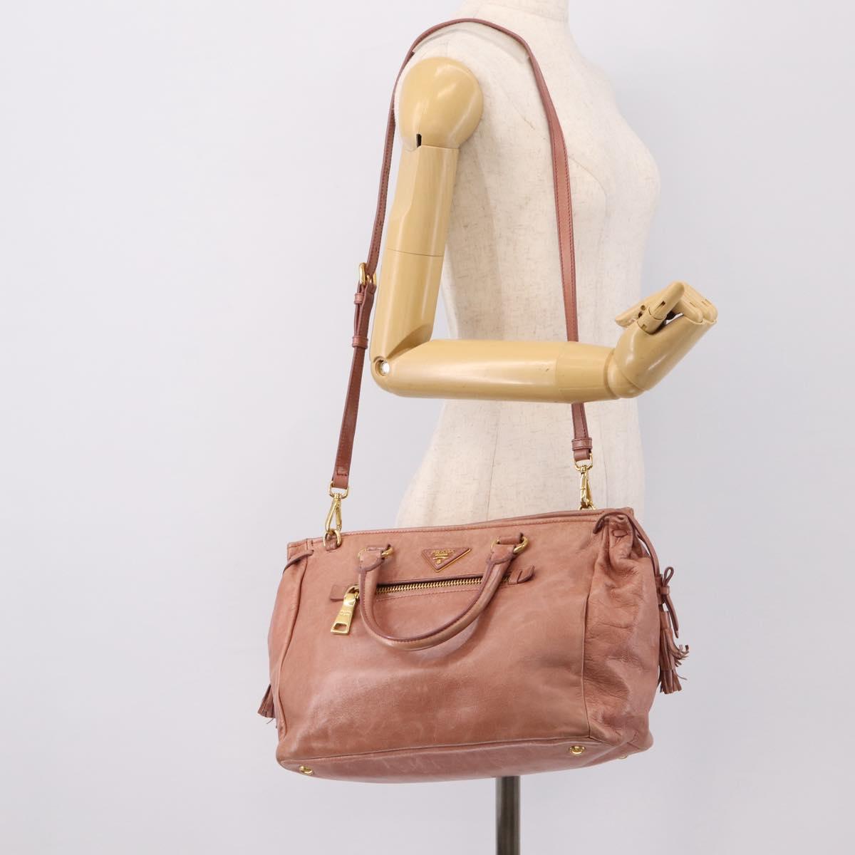 PRADA Hand Bag Leather 2way Pink Gold Auth ka5955V