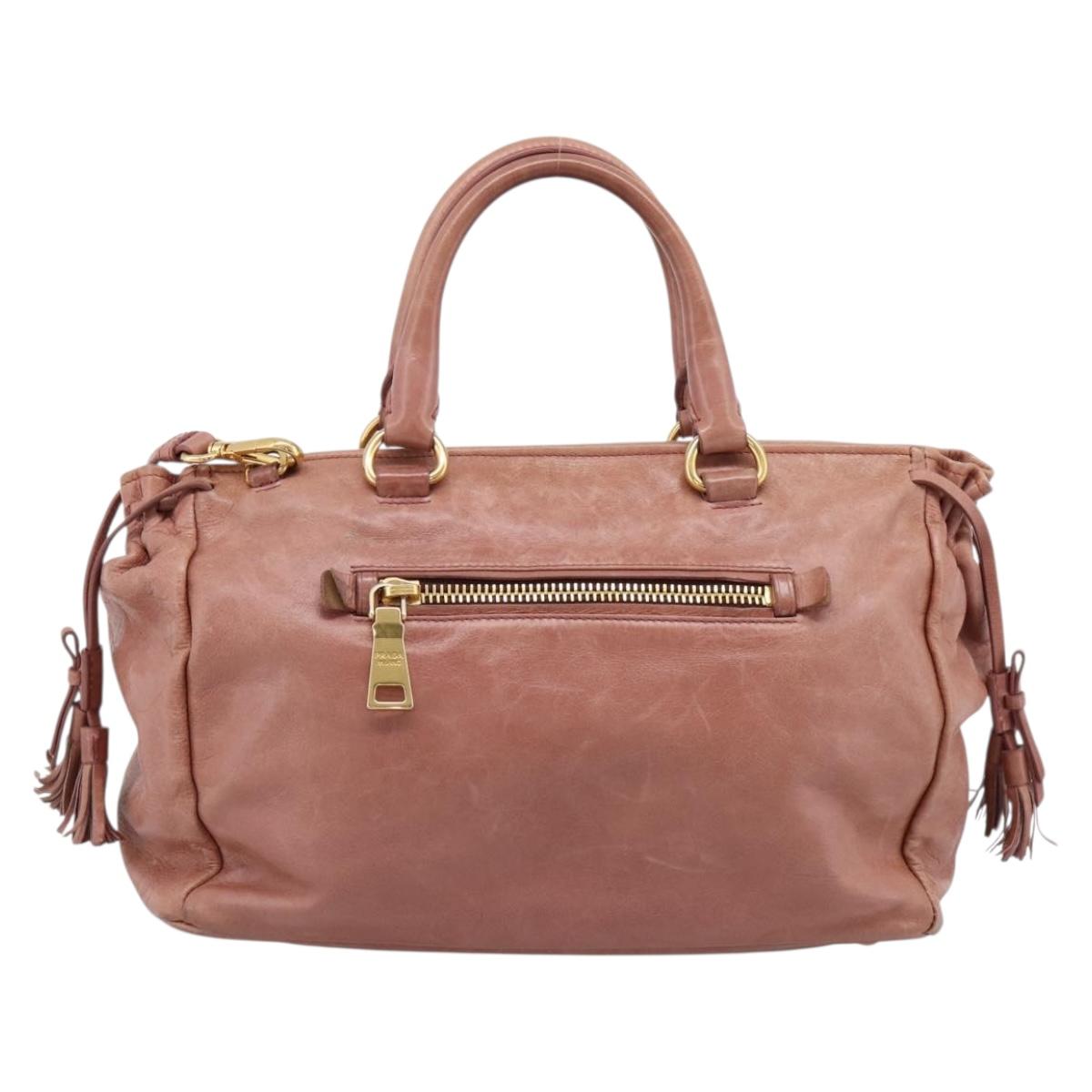 PRADA Hand Bag Leather 2way Pink Gold Auth ka5955V