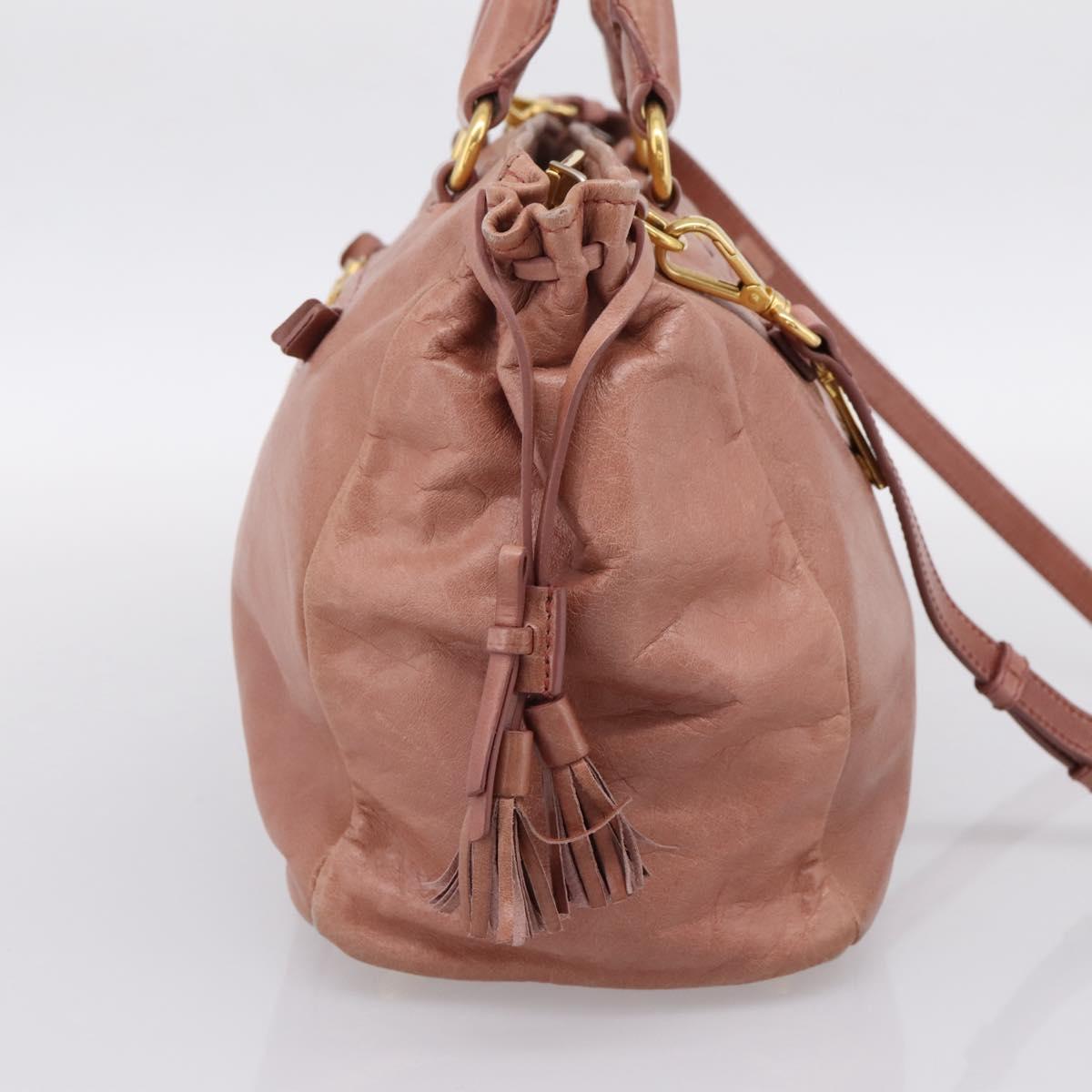 PRADA Hand Bag Leather 2way Pink Gold Auth ka5955V