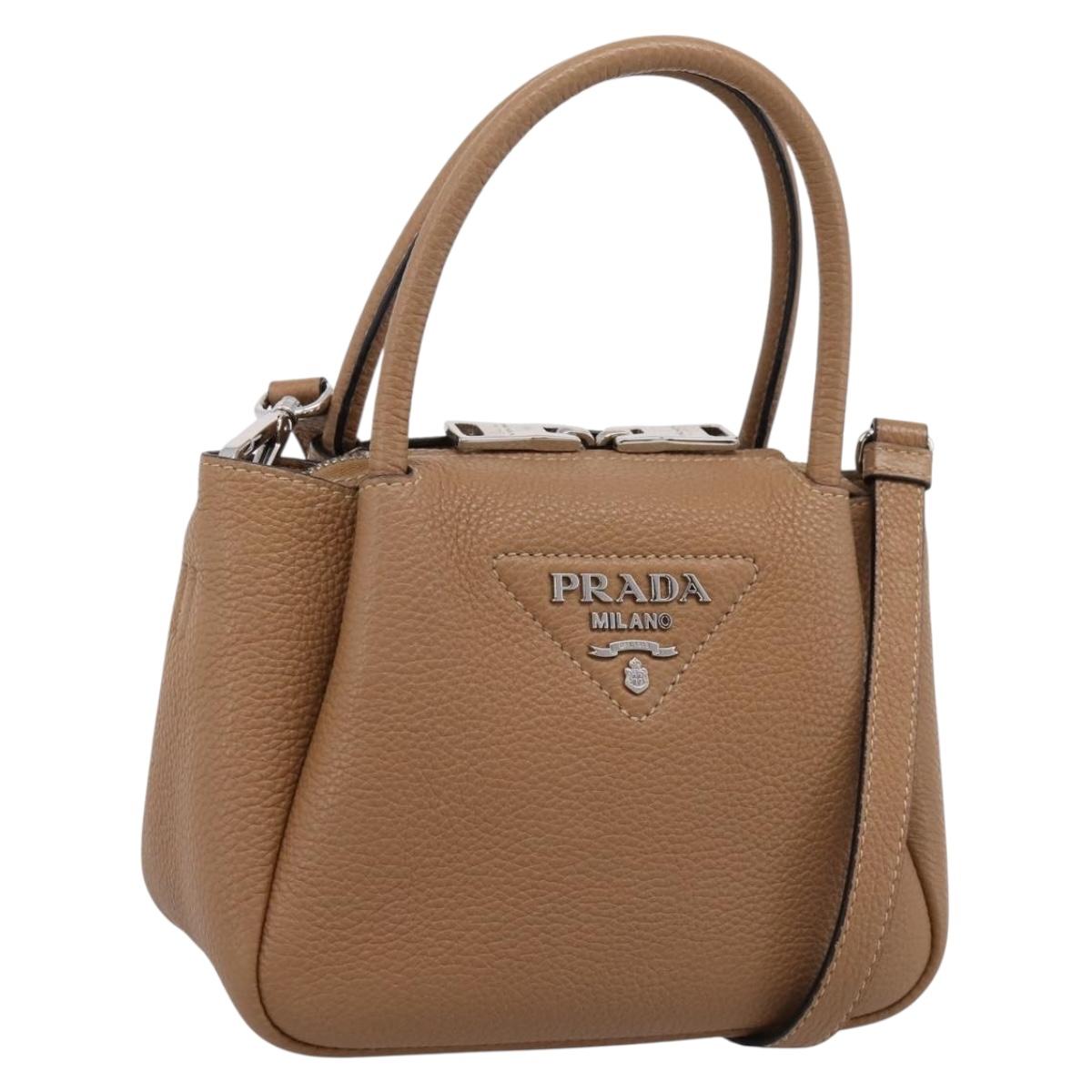 PRADA Hand Bag Leather 2way Beige Silver Auth ka5958SAM