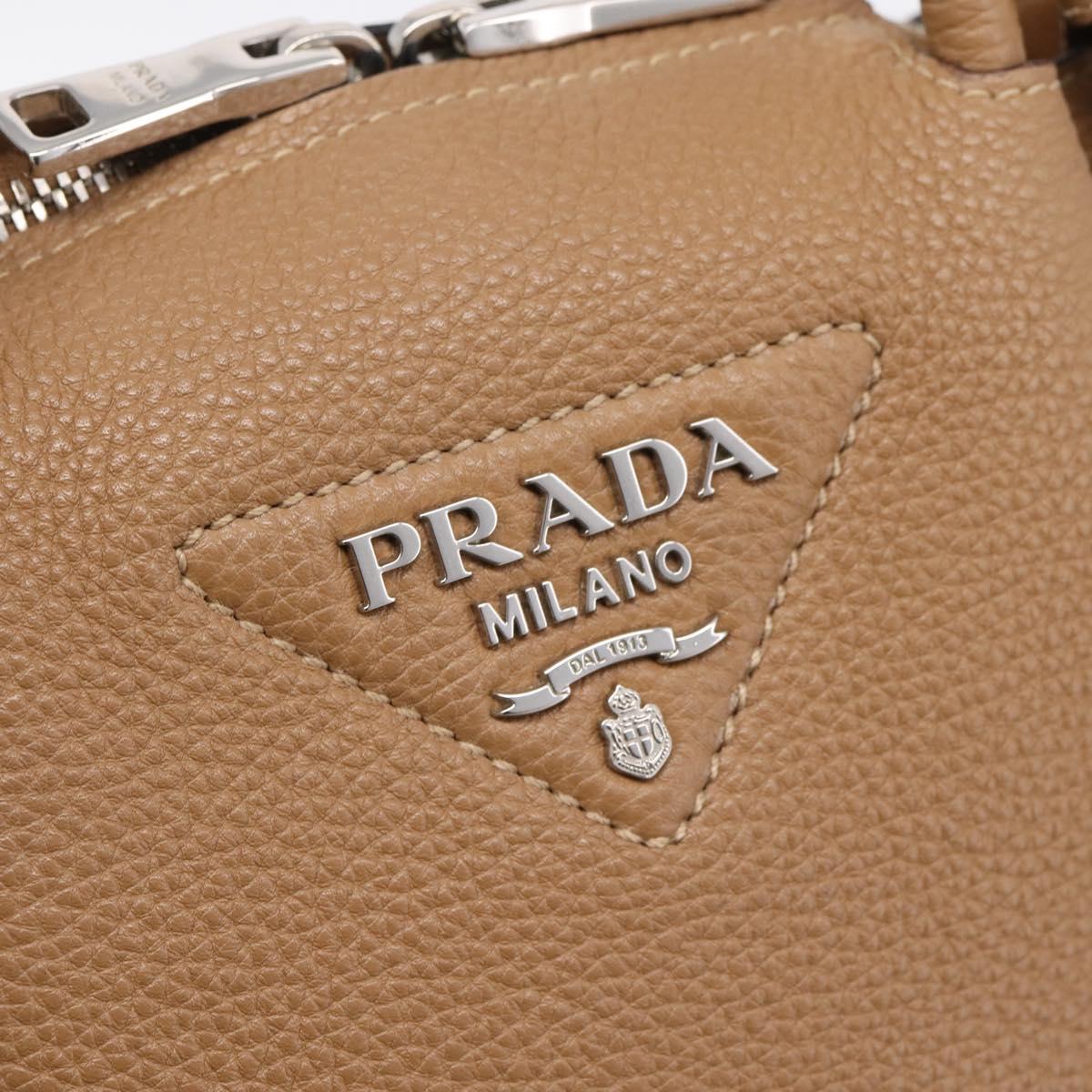 PRADA Hand Bag Leather 2way Beige Silver Auth ka5958SAM