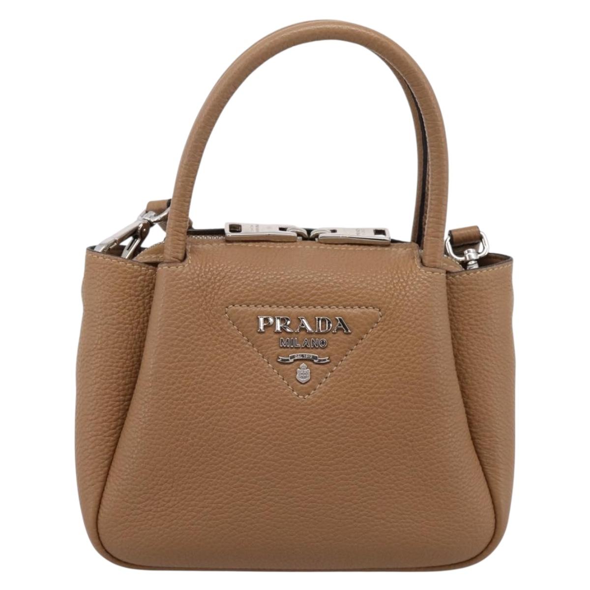 PRADA Hand Bag Leather 2way Beige Silver Auth ka5958SAM