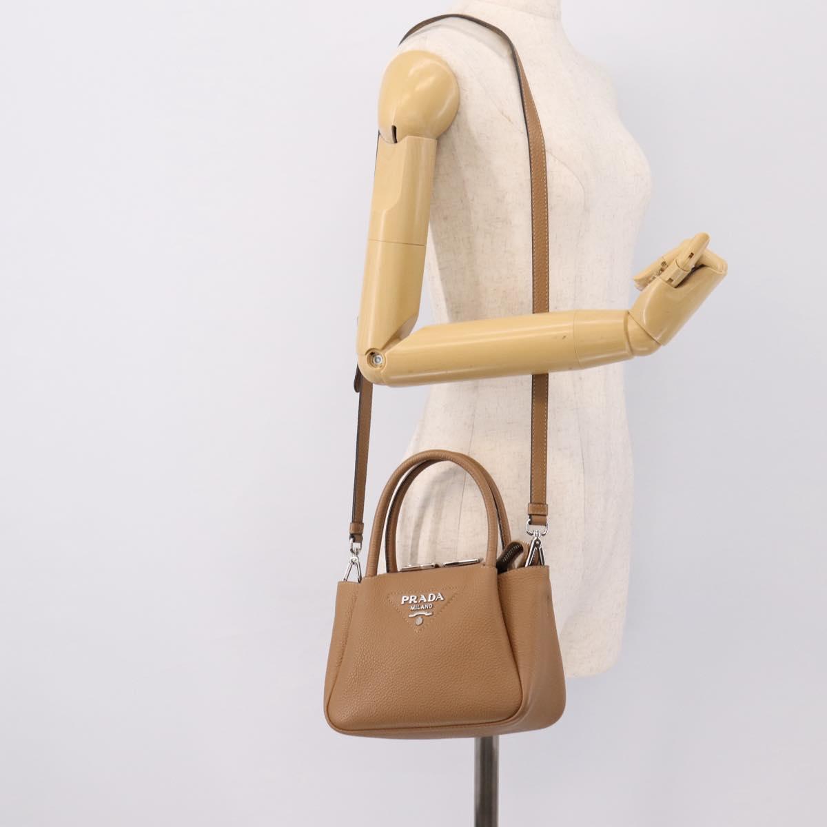 PRADA Hand Bag Leather 2way Beige Silver Auth ka5958SAM
