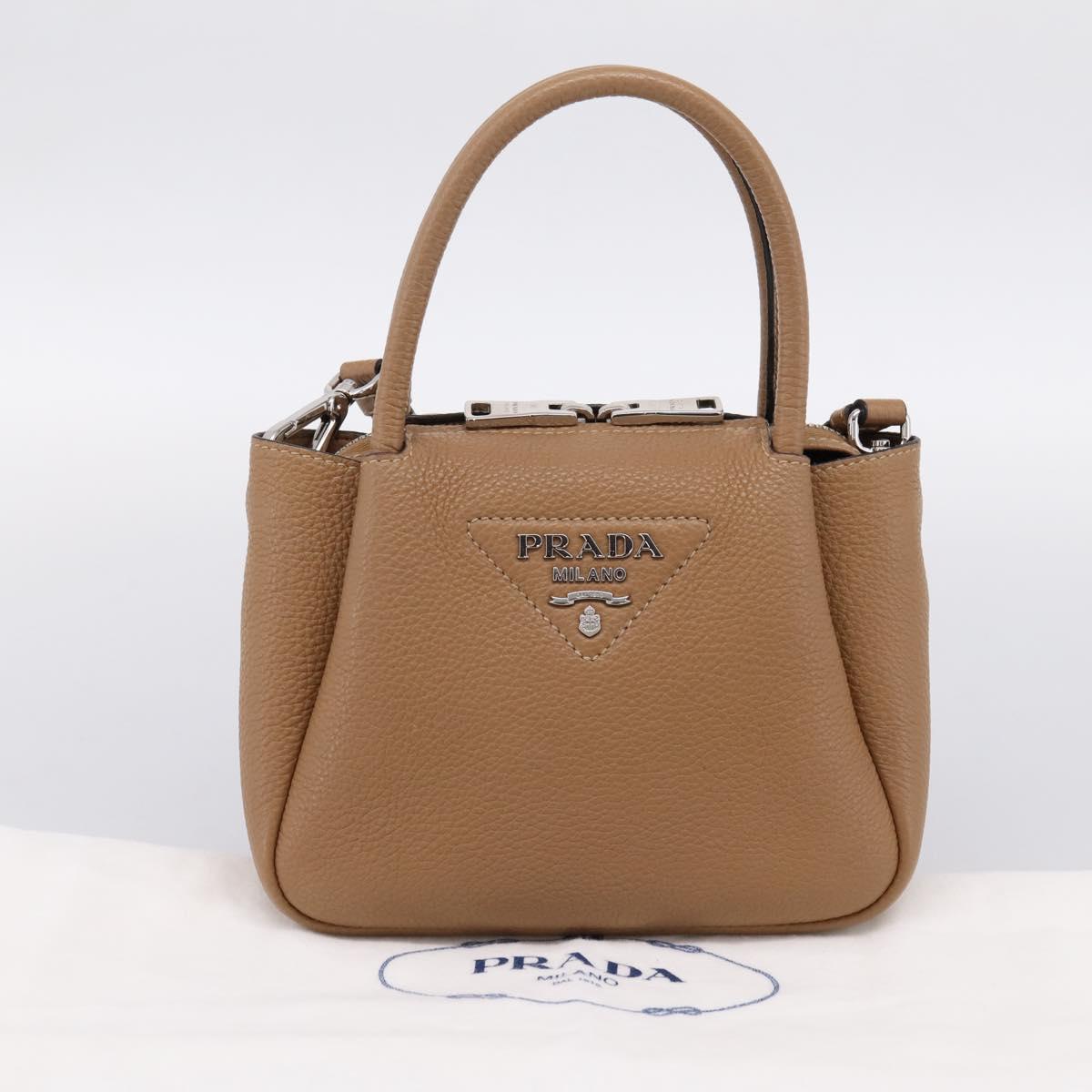 PRADA Hand Bag Leather 2way Beige Silver Auth ka5958SAM