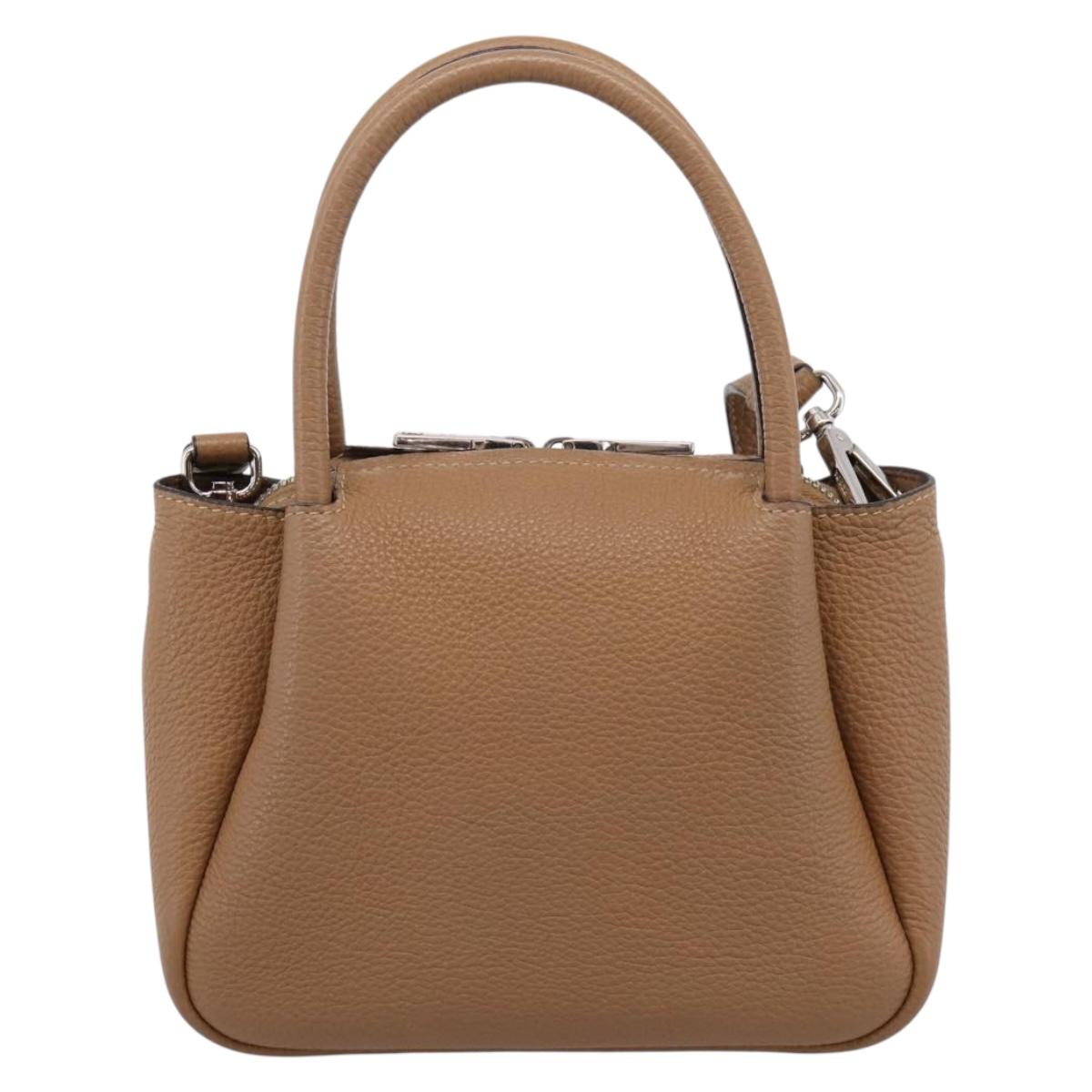 PRADA Hand Bag Leather 2way Beige Silver Auth ka5958SAM