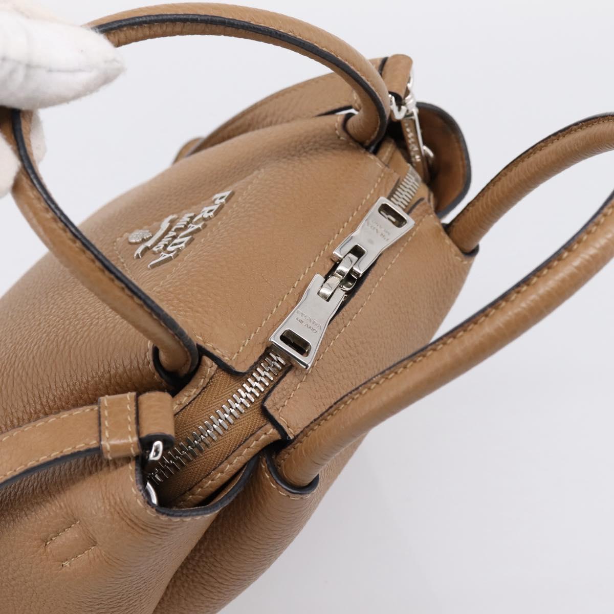 PRADA Hand Bag Leather 2way Beige Silver Auth ka5958SAM