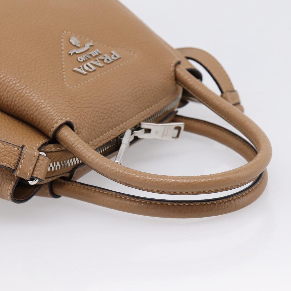 PRADA Hand Bag Leather 2way Beige Silver Auth ka5958SAM